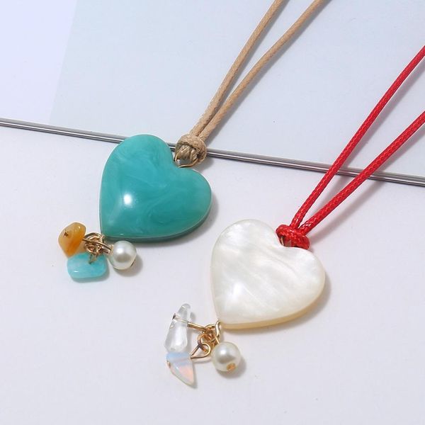 

leather rope chain acrylic heart pendant necklace women choker collares de moda 2019 kolye colar boho jewelry bijoux femme punk, Silver