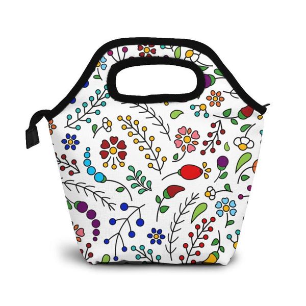 

floral pattern2 lunch bag boxes bags portable insulated picnic box for women men, Blue;pink