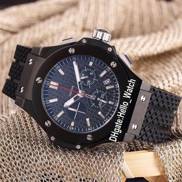 

new black dial miyota quartz chronograph mens watch pvd black steel case satch black rubber strap sport gents watches hello_watch 6color, Slivery;brown