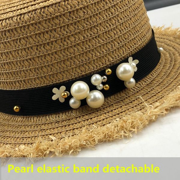 

lovely flat straw hat summer spring women's trip caps leisure pearl beach sun hats breathable fashion flower girl hat, Blue;gray