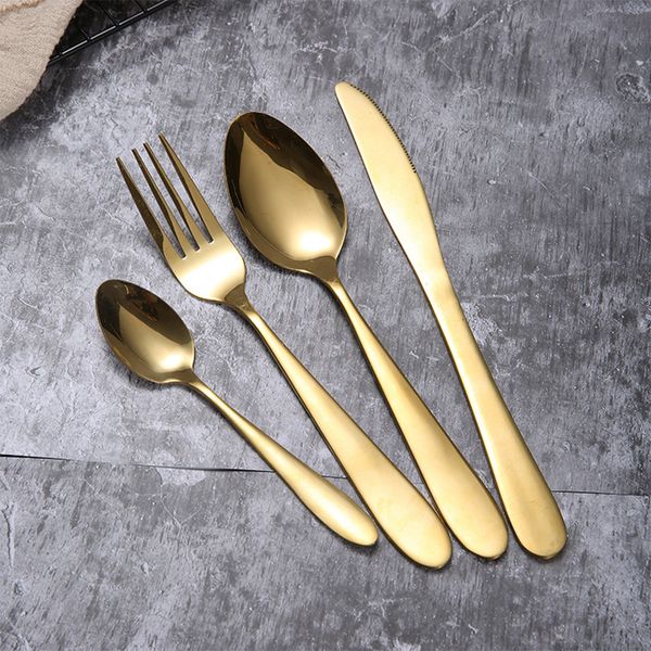 

4pcs/set dinnerware set gold cutlery spoon fork knife tea spoons matte gold stainless steel food silverware rra2833-7