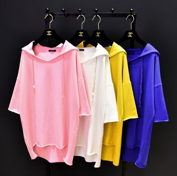 

new spring women's shirt korean long hoodies pure color student girls summer loose cap shirt bat sleeve sweatshirt top, Black
