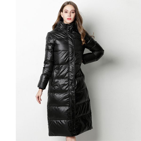 

2020 winter coat women long down parka white duck down jacket warm thick jacket coat female hooded waterproof outerwear overcoat, Black