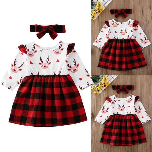 

2pcs christmas newborn toddler baby girl clothes long sleeve red plaid dress set toddlers warm clothing dresses, White