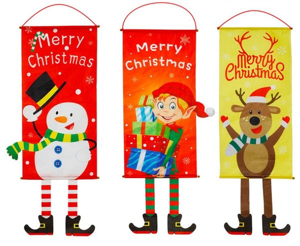 Dhl 019 Christmas Snowman Elk Santa Claus Cloth Hanging Flag Merry