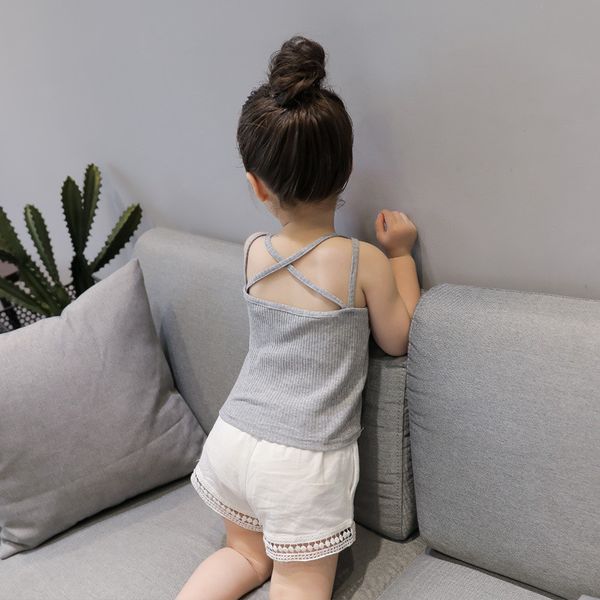 

2019 summer wear new style childrenswear girl's vest backless a base shirt 3-8-year-old, Blue