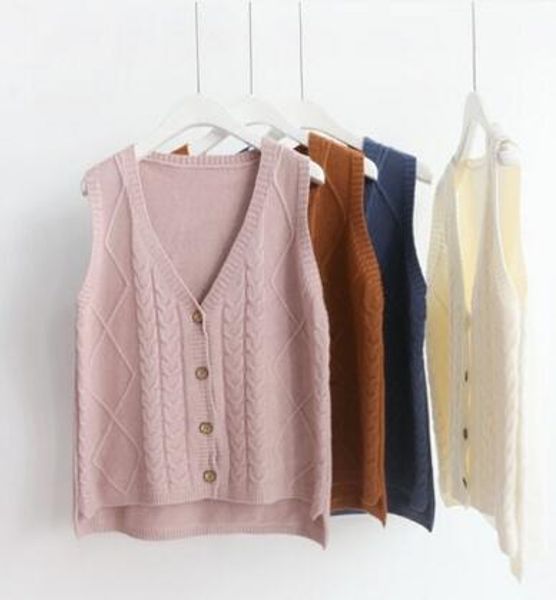 

2017 new arrival autumn winter women sleeveless vest open stitch knitting button vest jacket, Black;white