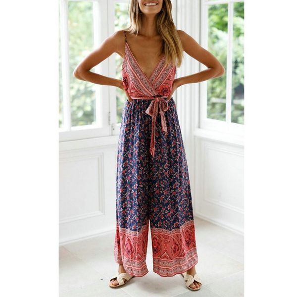

women boho floral print high waist jumpsuit with sashes off shoulder v neck jumpsuit rk, Black;white