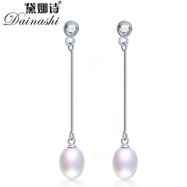 

dainashi мода 925 серебрянные циркон длинные мотаться 100% неподдельной природные пресной воды жемчужина падение серьги для женщин, Golden;silver