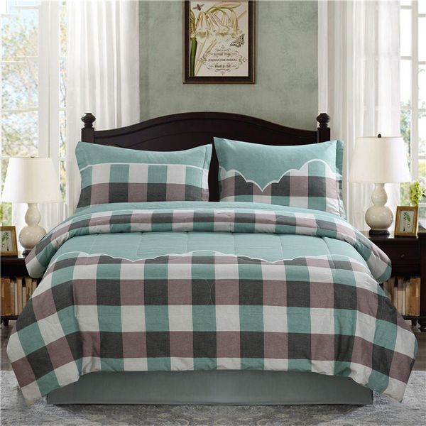 2019 Green Plaid Comforter Set Comforters And Pillow Sham From