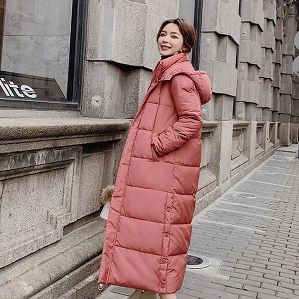 

2019 зима новая корейская версия свободных студентов толстый супер длинный абзац над коленным пригородной пальто пуховиком хлопок женщины, Black