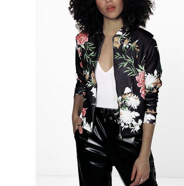 

bomber jacket print flowers women jacket coat casual long sleeve baseball zipper autumn winter streetwear sukajan basic, Black;brown