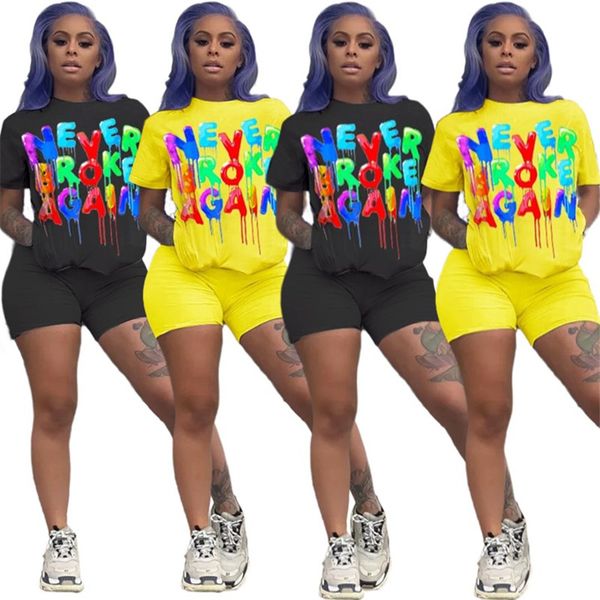 

women letter print 2 piece set casual tracksuit short sleeve tshirtmini shorts solid color outfits summer clothing sports jogger suit 3157, White