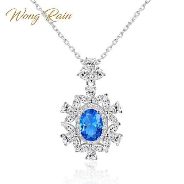 

wong rain 100% 925 sterling silver aquamarine blue z emerald gemstone diamonds cocktail pendant necklace jewelry wholesale