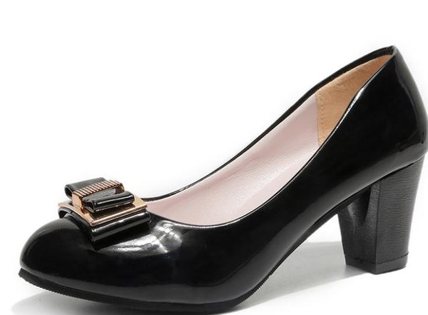 

2020 women's shoes in spring and autumn with new style high heel coarse heel round head bowknot@6122, Black