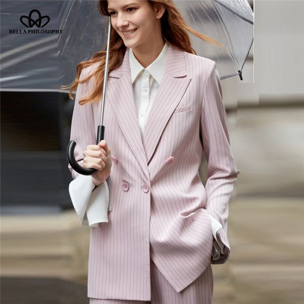 

bella philosophy women suit spring summer striped pink blazer thin jacket, White;black