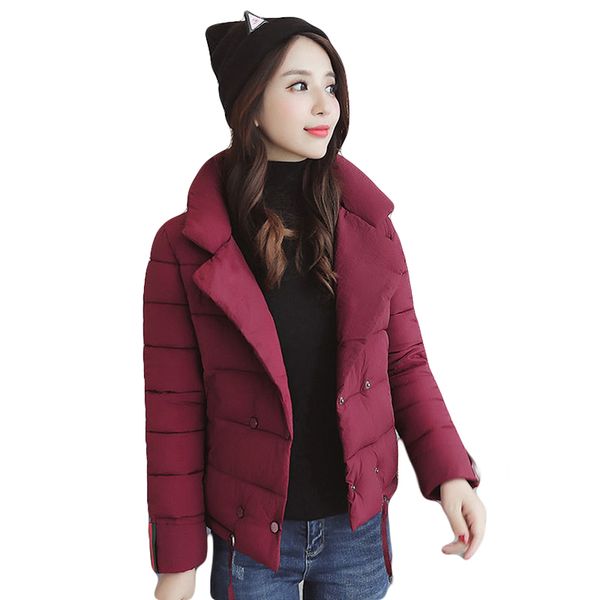

short style women winter cotton quilted jacket 2019 new padded slim warm parkas female suit collar coat autumn outwear cm1391, Black