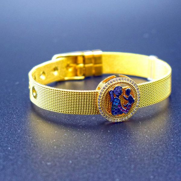 

jewelry mesh bracelet rainbow zircon love mom's cz charm pendant stainless steel bracelet mom gift, Black