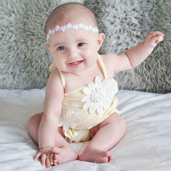 

2018 Newborn Infant Baby Girl Sleeveless Striped Romper Flower Jumpsuit Sunsuit Outfits Clothes 0-24M