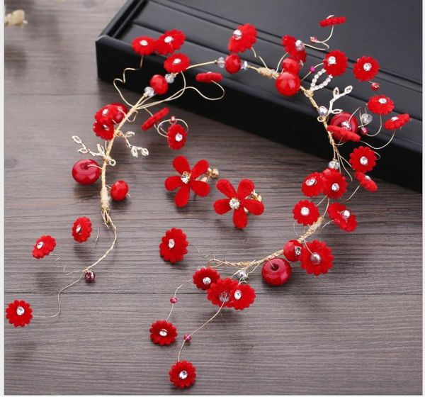 

bridal tiara korean new red flower knot wedding hair accessories toast clothing accessories dress accessories, Silver