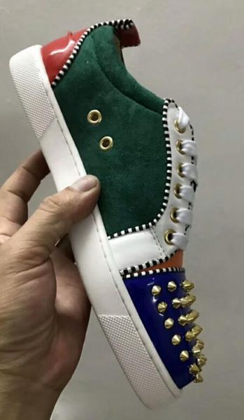 

2019 new high-end custom metal studded spikes casual shoes for men low sneakers with soft bottom,genuine leather size:36-47 s02, Black
