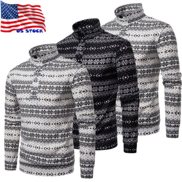 

рождественский свитер мужская мода цветочные повседневная черный белый пуловер пальто водолазка вязать slim fit перемычка, White;black