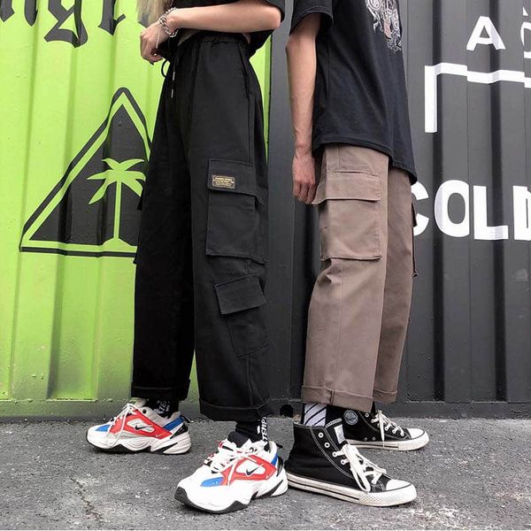 

harajuku large size fashion harem cargo pants for men and women casual pants wide loose hip hop streetwear jogges vintage, Black;white