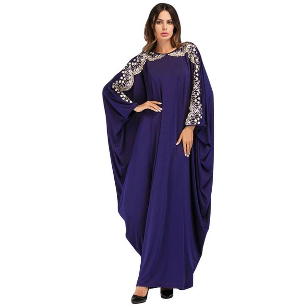 

2019 muslim dress batwing abaya sequin patchwork sleeve women caftan long robe arabe ramadan dubai islamic moroccan kaftan, Red