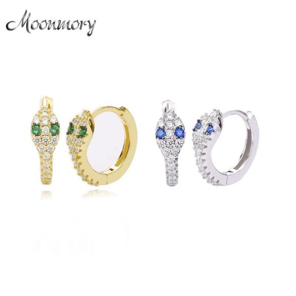 

moonmory silver 925 jewelry 925 sterling silver snake hoop huggies earring for women green stone animal eye gold hoop earring