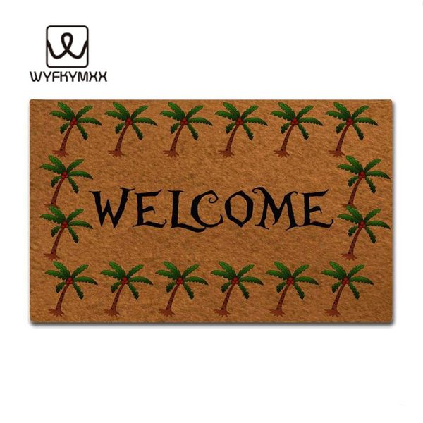Door Entrance Mats Palm Tree Welcome Design Doormat For Entrance Door Funny Front Indoor Rug Mat Non Slip 18 X 30 Mat Patio Pillows On Sale 24x24
