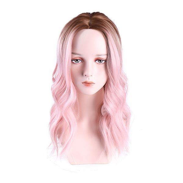 

vicwig long wavy ombre pink brown wig synthetic wigs for african american women two tone natural middle part wig, Black