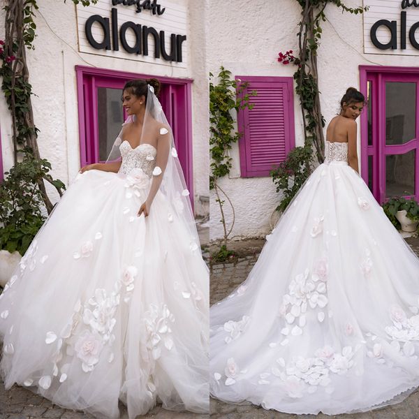 

2020 oksana mukha wedding dresses sweetheart tulle floral flowers a line beach boho wedding dress custom made country abiti da sposa, White