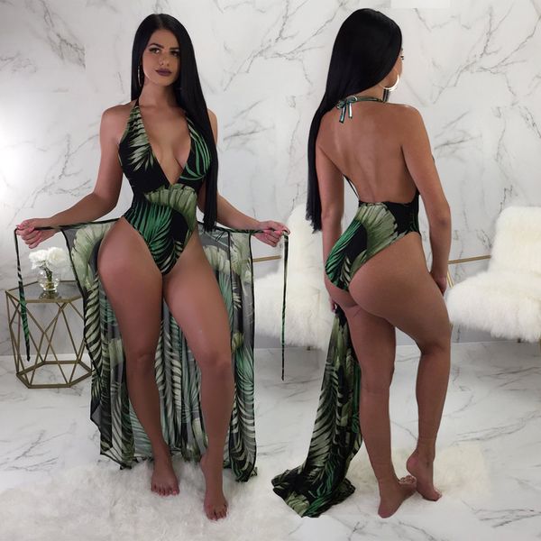 

2020 women's swimsuit leaf print halter strap blouses two-piece swimsuit piece swimsuit summer suit, White;black