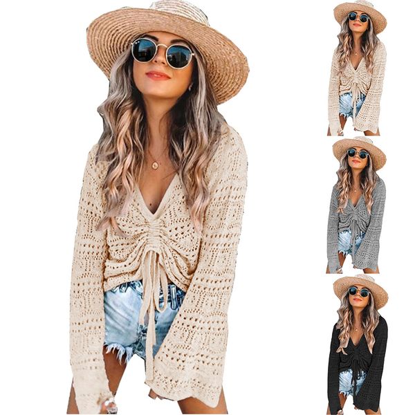 

deep v neck sweater women knitted pullovers solid jumpers sweaters hollow out spring 2019 basic ts055, White;black