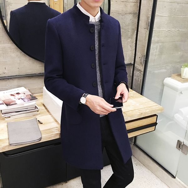 

brand pure color wool & blends men long sleeve jackets winter elegant men's coats black wine red navy blue warm jacket male