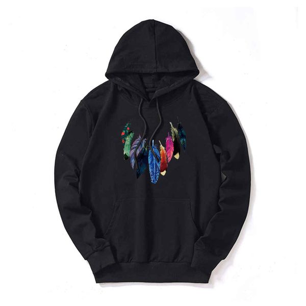 

man designer hoodies luxury sweatshirt mens woman hoodies streerwear fashion brand pullover long sleeved 9 colorful feathers high quality, Black