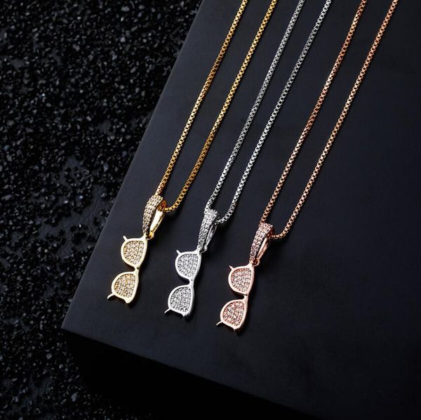 

hip hop eyeglass pendant necklace gold color iced out color pendant diamond gold silvery bling bling necklace, Silver