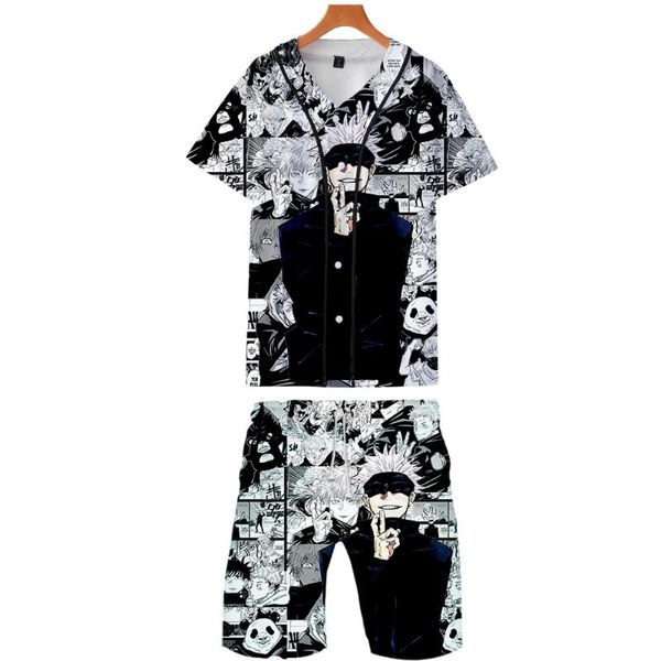 

новый японский аниме дзюдзюцу kaisen tshirt v-образным вырезом tracksuit бейсбол с коротким рукавом мужская футболка + шорты лета женщин clo, White;black