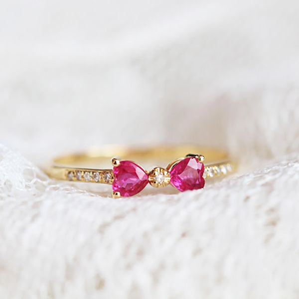 

red diamond ring 14k bow red crystal propose ring ornaments, Silver