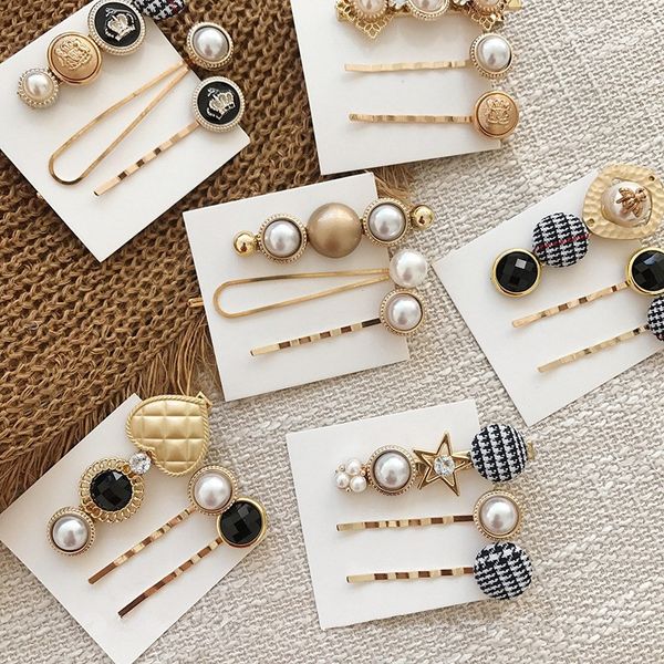 

popular fashion pearl metal hairpins elegant button hair clips bobby pin accessories for women girls barrette hairgrip headdress