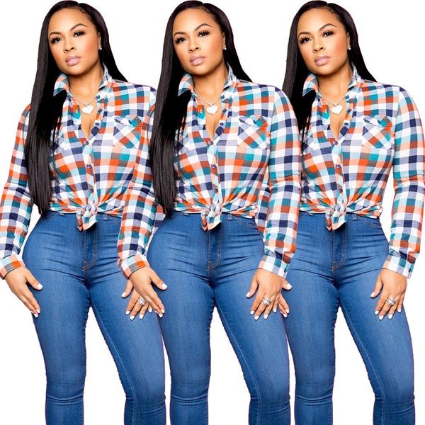 

женская одежда цвет решетчатые линии карманные пуговицы рубашка куртка, Black;brown