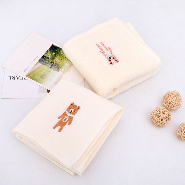 

cotton gauze embroidered children's towel cartoon double-sided gauze and terry rings 25*50cm baby towel