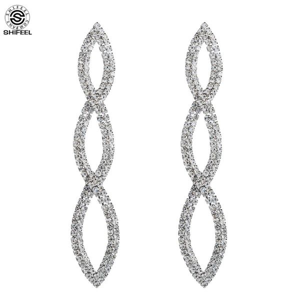 

shifeel 2019 new arrival occident fashion creative spiral chain rhinestone earrings bohemia hyperbole women jewelry dinner party, Silver