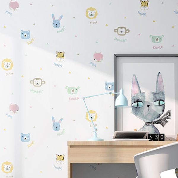 

children's room pure paper wallpaper bedroom living room girl boy nordic princess animal cartoon wall paper r