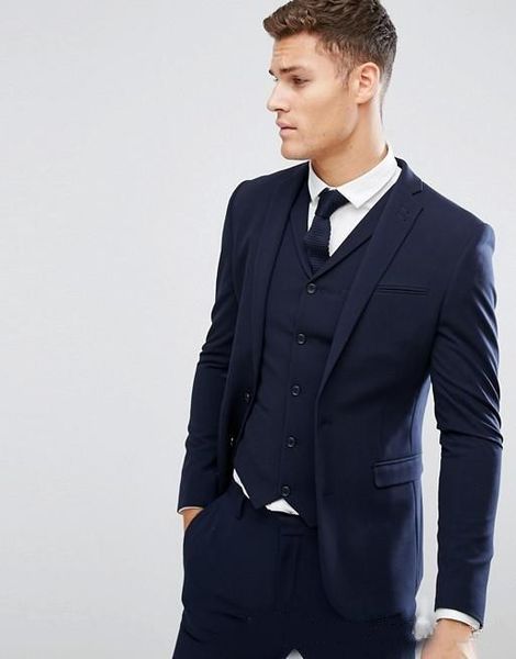 

fashion two buttons navy blue groom tuxedos groomsmen notch lapel mens suits blazers (jacket+pants+vest+tie) w:1263, White;black