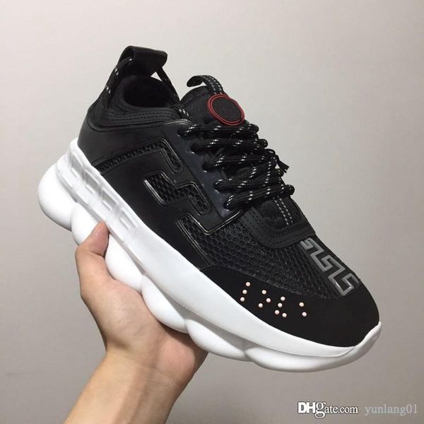 

2019 new luxury chain reaction brand mens designer shoes trainers casual ace shoes lightweight chain-linked rubber designer sneakers, Black