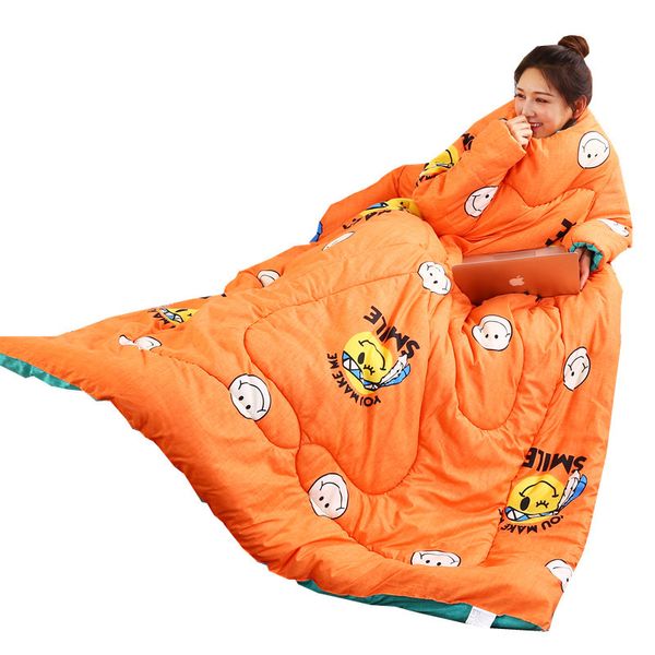 

winter/autumn lazy quilt with sleeves family comforter cape cloak nap blanket dormitory mantle covered blanket bed quilt