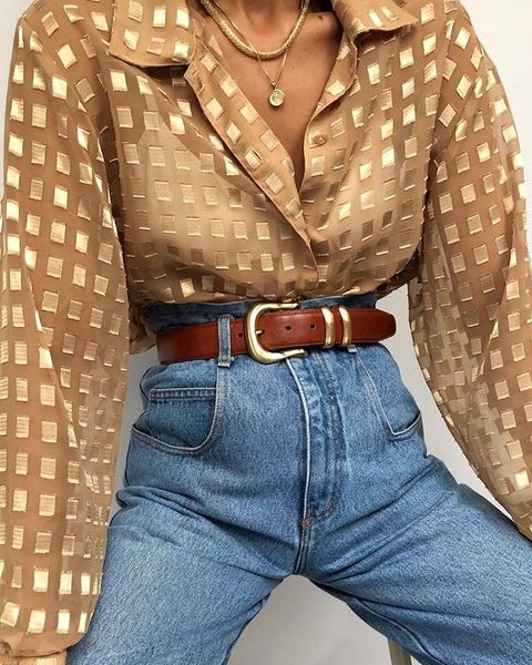 

gold foil print long sleeve hollow out blouse mesh shiny women turn down collar plaid mesh sparkling casual shirt, White