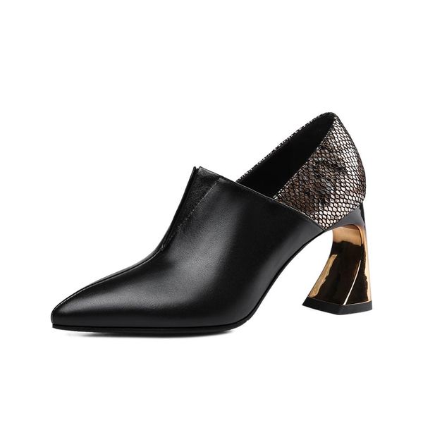 

spring autumn sheep suede women shoes 8cm shaped thick high heel comfortable lining pointed toe fashion handmade shoes women, Black
