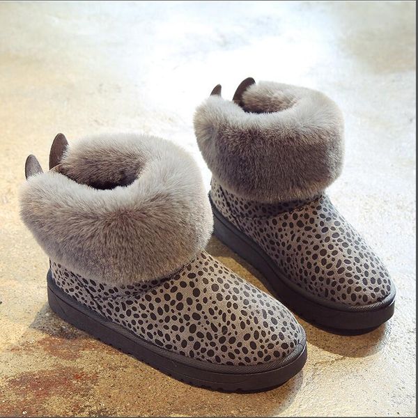 

new designer snow boots women winter boots australian leopard print plush warm boots girls casual brand boot flat boot, Black